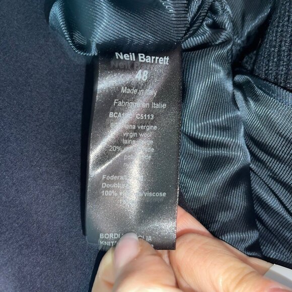 Neil Barrett Mens Coat Size 48 Blue Slim Fit Knit Sleeve And Back Pea Casual - Picture 12 of 12